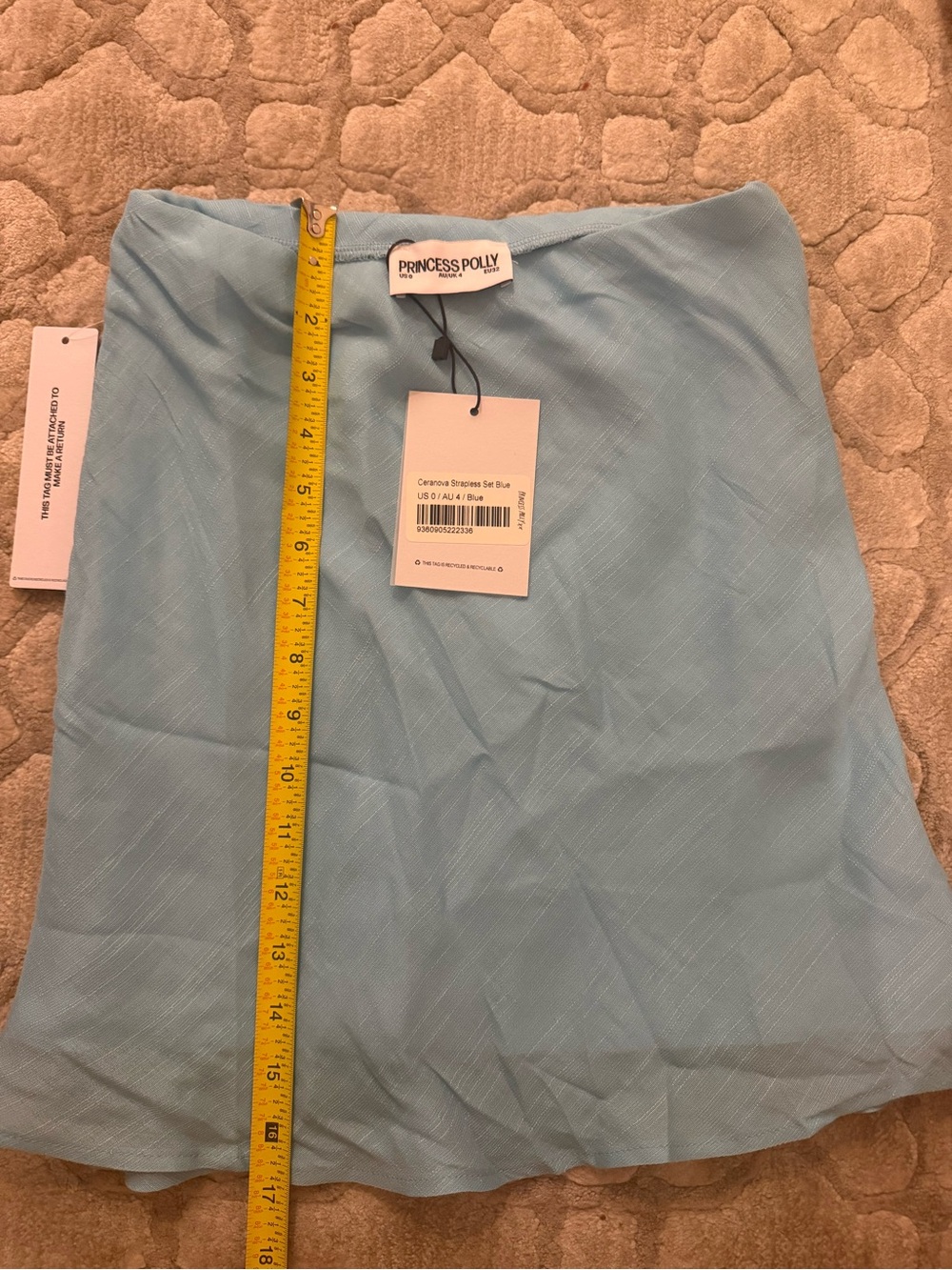 Princess Polly NWT strapless top in light blue - size 0